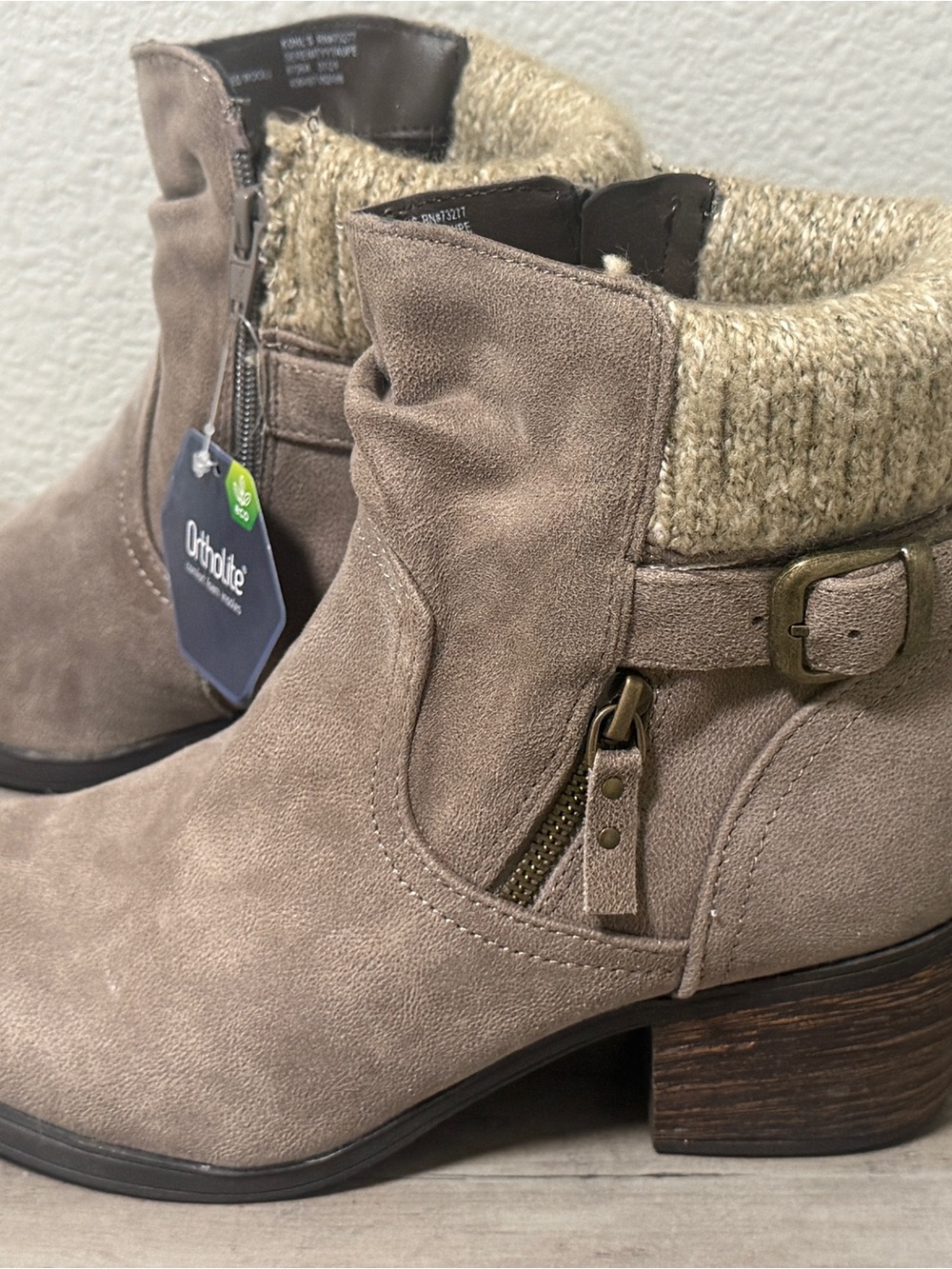 Croft & Barrow Taupe Knit-Cuff Ankle Booties